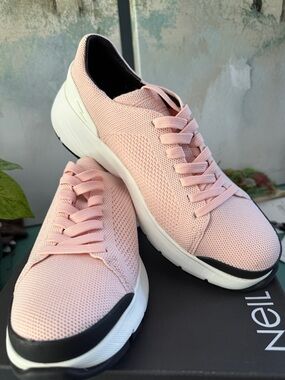 Neil Barrett Pink Knit Lace-Up Sneakers with White Sole